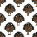 Turkey seamless doodle pattern, vector illustration