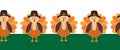 Turkey seamless vector border. Cute Thanksgiving repeating pattern. Use for Thanksgiving greeting cards, party