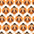 Turkey seamless vector pattern. Cute Thanksgiving background.