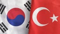 Turkey and South Korea two flags textile cloth 3D rendering Royalty Free Stock Photo