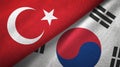 Turkey and South Korea two flags textile cloth, fabric texture Royalty Free Stock Photo