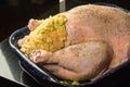 Turkey stuffed and ready to roast Royalty Free Stock Photo