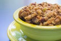 Turkey Stuffing in Green Bowl Closeup