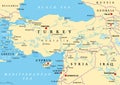 Turkey and Syria region, geographic area of Anatolia, political map