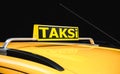 Turkey taxi called Taksi. Yellow taxi car roof sign in turkey waiting for customers or Taksi the sinature of in Istanbul