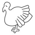 Turkey thin line icon, domestic animals concept, Farm bird silhouette sign on white background, turkey bird icon in