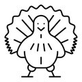 Turkey thin line icon. Front view of gobbler vector illustration isolated on white. Bird outline style design, designed