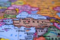 Turkey Travel Concept Country Name On The Political World Map Very Macro Close-Up View Royalty Free Stock Photo