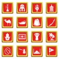 Turkey travel icons set red square vector Royalty Free Stock Photo