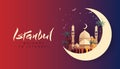 Turkey travel poster with a mosque and the words welcome to Istanbul, vector illustration Royalty Free Stock Photo