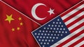 Turkey United States of America China Flags Together Fabric Texture Effect Illustrations