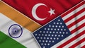 Turkey United States of America India Flags Together Fabric Texture Illustration