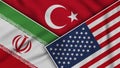 Turkey United States of America Iran Flags Together Fabric Texture Illustration