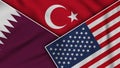 Turkey United States of America Qatar Flags Together Fabric Texture Illustration