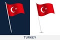 Turkey vector flag. Waving national flag of Turkey isolated on white and dark background. Official colors and proportion of flag. Royalty Free Stock Photo