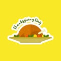 Turkey vector flat icon illustration thanksgiving day on dish isolated. Meal natural bird hat pilgrim fowl, brown, holiday symbol Royalty Free Stock Photo