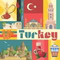 Turkey vector vacations illustration. Flat style poster. Retro design. Welcome to Turkey. Istanbul Royalty Free Stock Photo