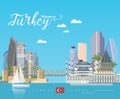 Turkey vector vacations illustration with turkish landmarks. Travel agency poster. Flat design Royalty Free Stock Photo