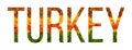 Word turkey country is written with leaves on a white insulated background, a banner for printing, a creative developing