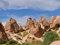 Closeup view of Turkeye\'s fabled Fairy Chimneys in Cappadocia