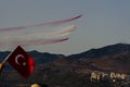 Turkish acrobatic aviation squadron flying over Izmir Turkey