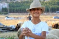 Turkish, Adiyaman, 24 July - 2019 : Young shepherd waiting for sheep.