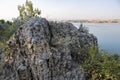 Turkish, Adiyaman, 26 June, - 2019 : Gazihandede view dam and big rock. Royalty Free Stock Photo