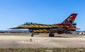 Turkish Air Force F-16C fighter jet plane from 192 Filo Balikesir taxiing on Zaragoza Air Base. Zaragoza, Spain - May 20, 2016 Royalty Free Stock Photo