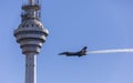 Turkish Air Force Solo Aerobatics Display Team Solo Turk performs. Solo Turk airplane is a F-16 C Royalty Free Stock Photo