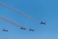 Turkish air force. Stars of the Turkish jet aircraft demonstration flight in the skies of Baku Royalty Free Stock Photo
