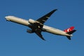 Turkish Airline plane approaching airport, close-up view