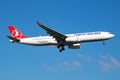 Turkish Airlines Airbus A330-300 TC-LOG passenger plane landing at Istanbul Ataturk Airport Royalty Free Stock Photo