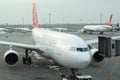 Turkish Airlines airplane boarding at Istanbul Ataturk Airport