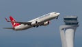 Turkish Airlines B737 departing from Istanbul Airport Royalty Free Stock Photo