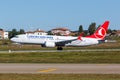 Turkish Airlines Boeing 737 MAX 8 airplane Porto airport in Portugal Royalty Free Stock Photo