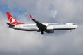 Turkish Airlines Boeing 737-800 TC-JGR passenger plane landing at Istanbul Ataturk Airport Royalty Free Stock Photo