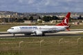 Turkish Airlines 737 MAX 8 just before taking off Royalty Free Stock Photo