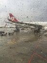 Turkish Airlines plane waiting for boarding in Istanbul, Turkey