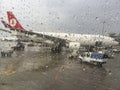 Turkish Airlines plane waiting for boarding in Istanbul, Turkey