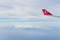 Turkish airplane wing in blue sky