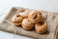 Turkish Almond Cookies on Sack / Acibadem Kurabiyesi. Royalty Free Stock Photo