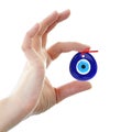 Turkish amulet. Evil eye. Over hands with white backgrounds , 3D Render , 3D illustration.