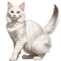 Turkish Angora cat, Colored-pencil sketch of a Turkish Angora cat. AI-Generated.