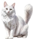 Turkish Angora cat, Colored-pencil sketch of a Turkish Angora cat. AI-Generated.