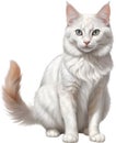 Turkish Angora cat, Colored-pencil sketch of a Turkish Angora cat. AI-Generated.