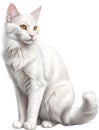 Turkish Angora cat, Colored-pencil sketch of a Turkish Angora cat. AI-Generated.