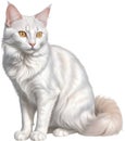 Turkish Angora cat, Colored-pencil sketch of a Turkish Angora cat. AI-Generated.