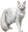 Turkish Angora cat, Colored-pencil sketch of a Turkish Angora cat. AI-Generated.