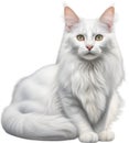 Turkish Angora cat, Colored-pencil sketch of a Turkish Angora cat. AI-Generated.