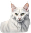 Turkish Angora cat, Colored-pencil sketch of a Turkish Angora cat. AI-Generated.